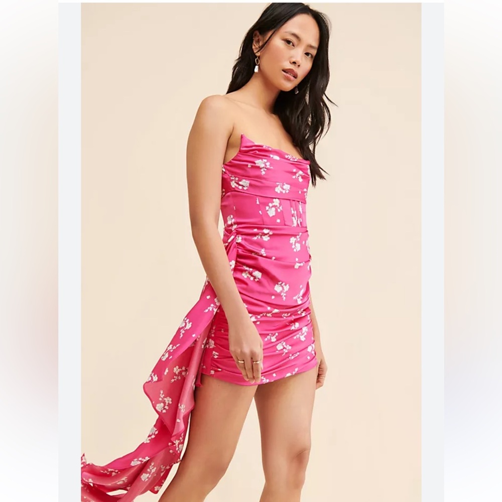 Free People Bardot Vibrant Pink Floral Strapless Corset Dress US Size 10